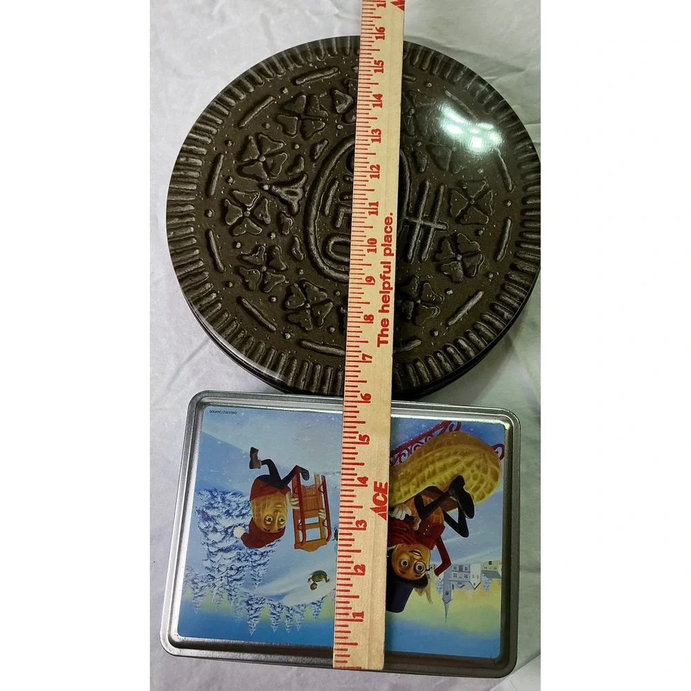 Vintage 1993 Oreo Cookie & Planters Peanuts Holiday Metal Tin Set of 2